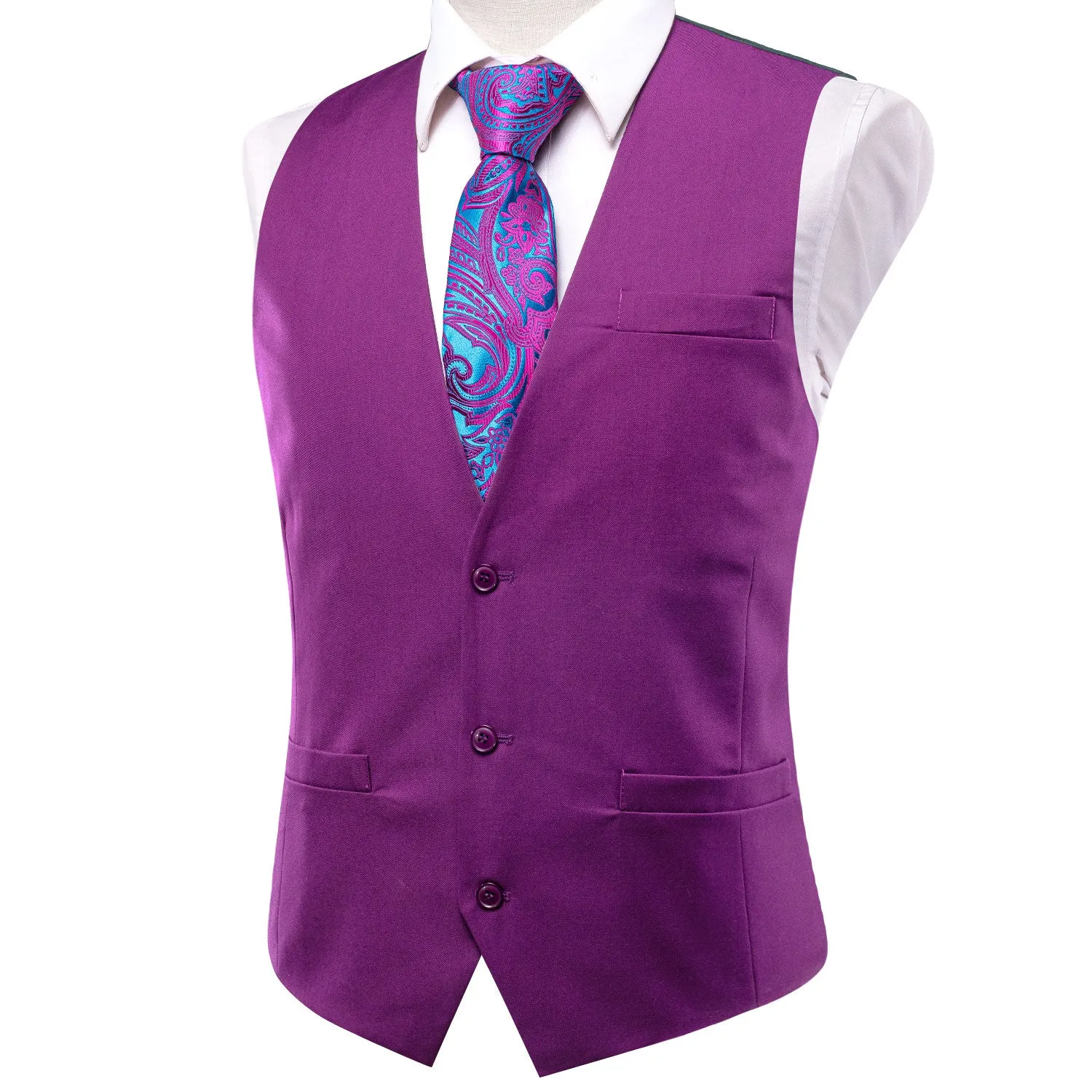 Purple Solid Silk Men's Single Vest Waistcoat