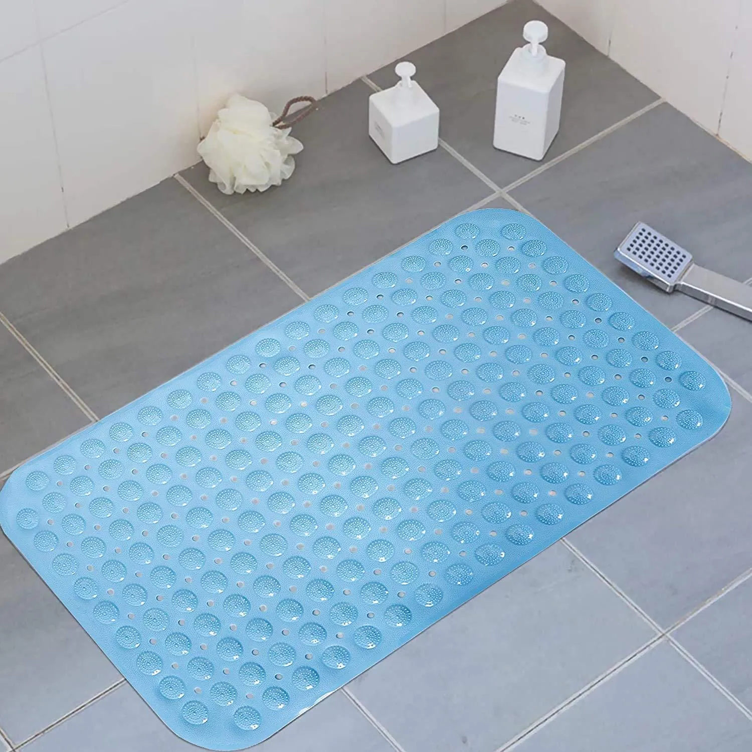 PVC Shower Mat Anti-Slip with Massage Acupressure Points, 46x78 cm, Blue