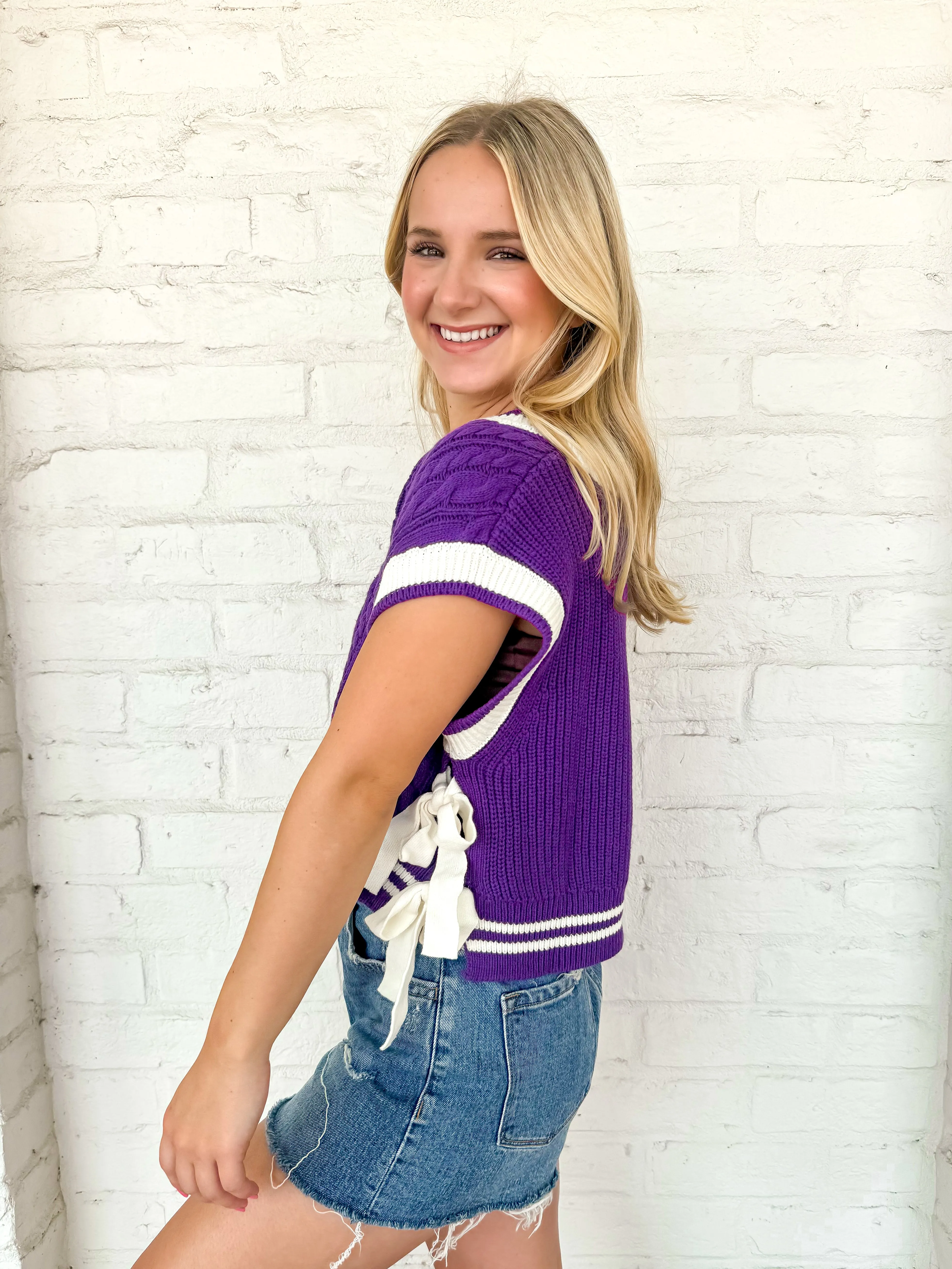 Queen Of Game Time Sweater Vest Purple