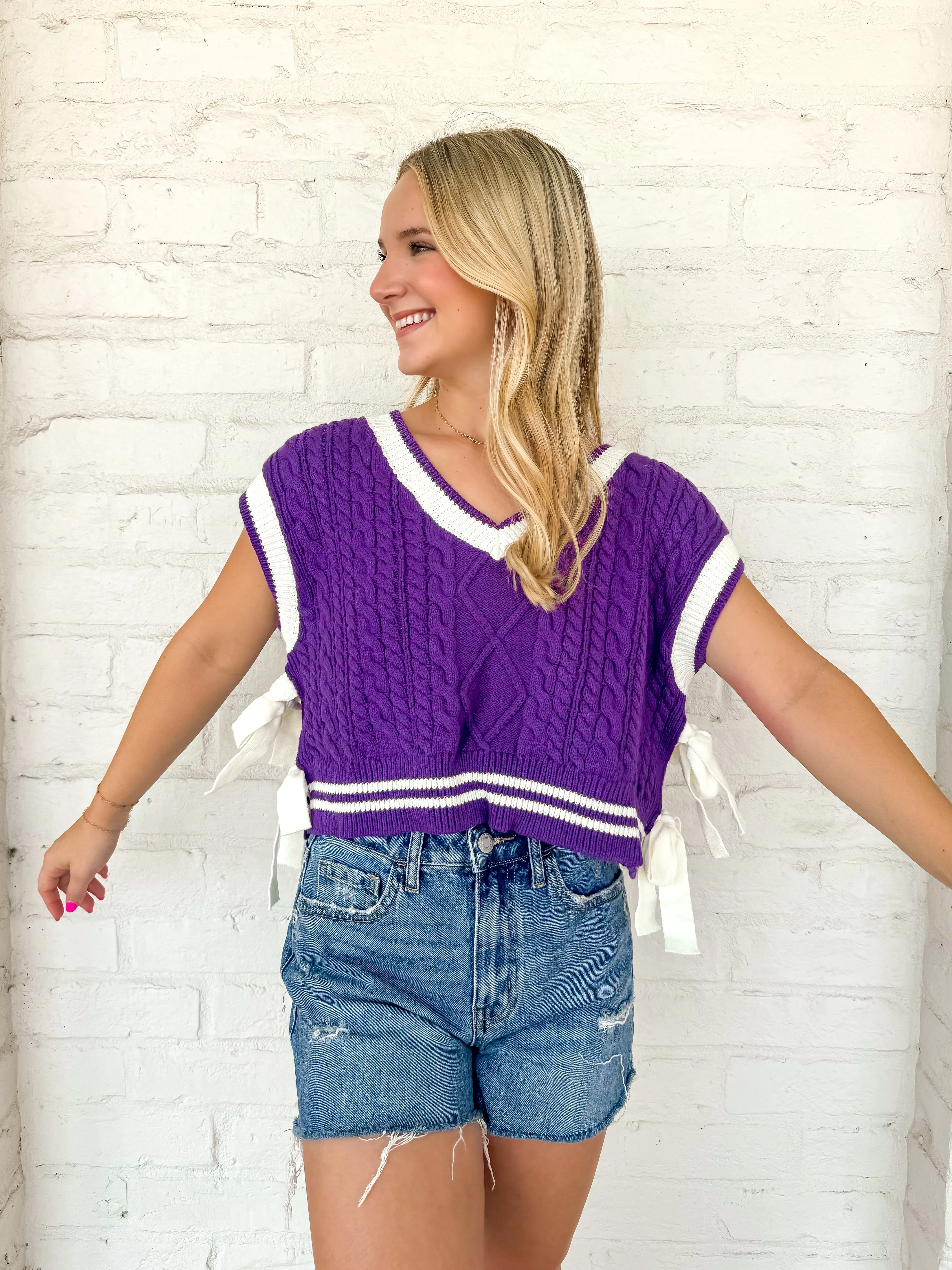 Queen Of Game Time Sweater Vest Purple