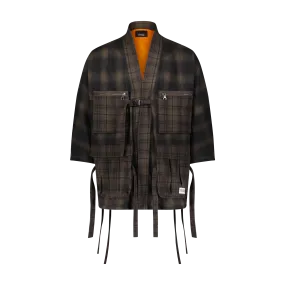 "MIXED PLAID KIMONO" SHACKET