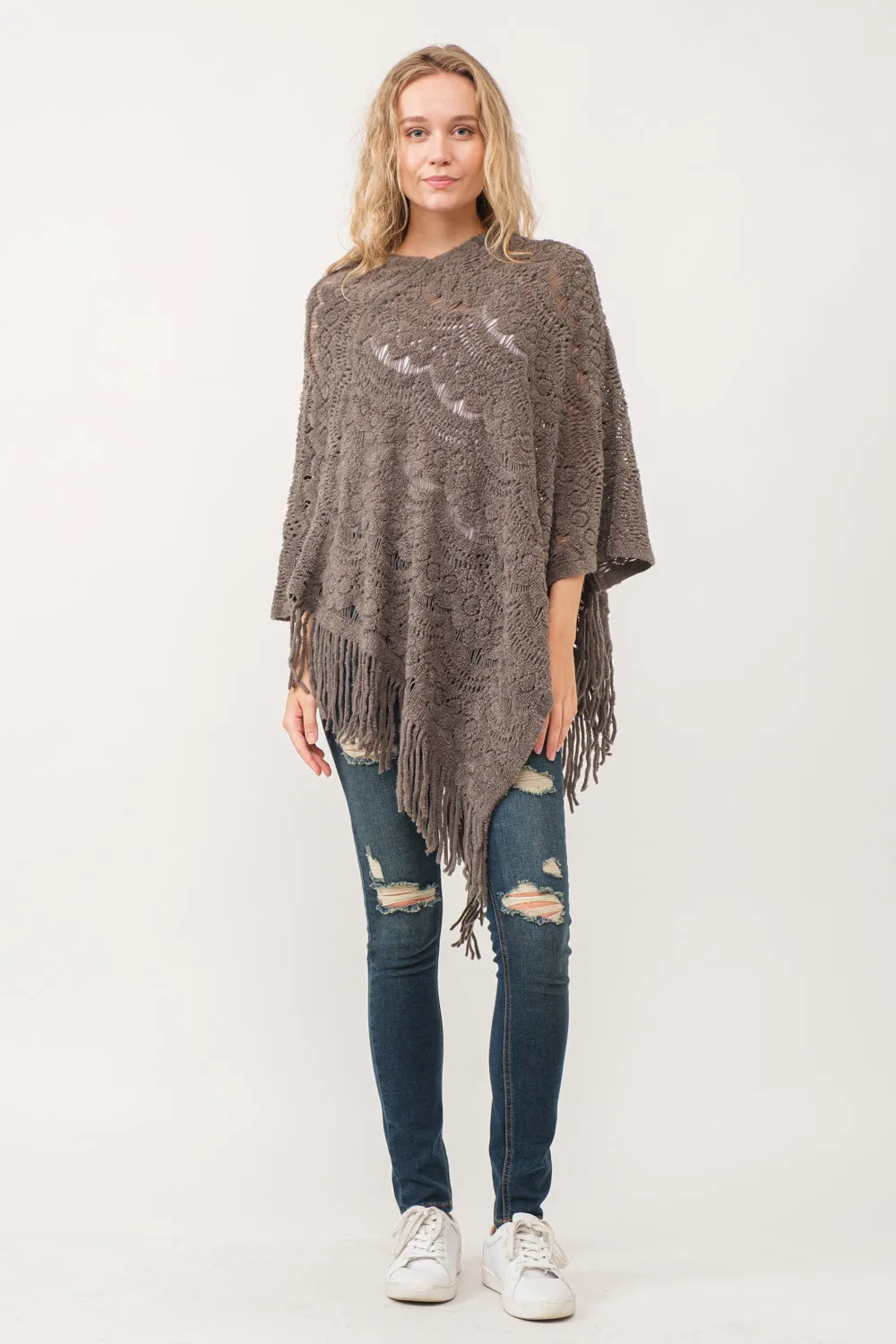 RAJ DREW CUT KNIT PONCHO CAPE TAUPE GRAY