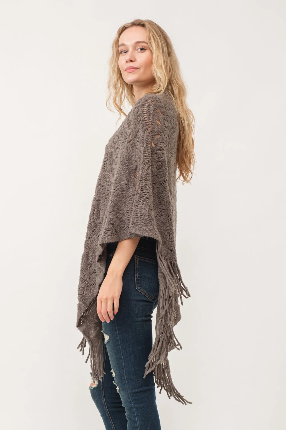 RAJ DREW CUT KNIT PONCHO CAPE TAUPE GRAY