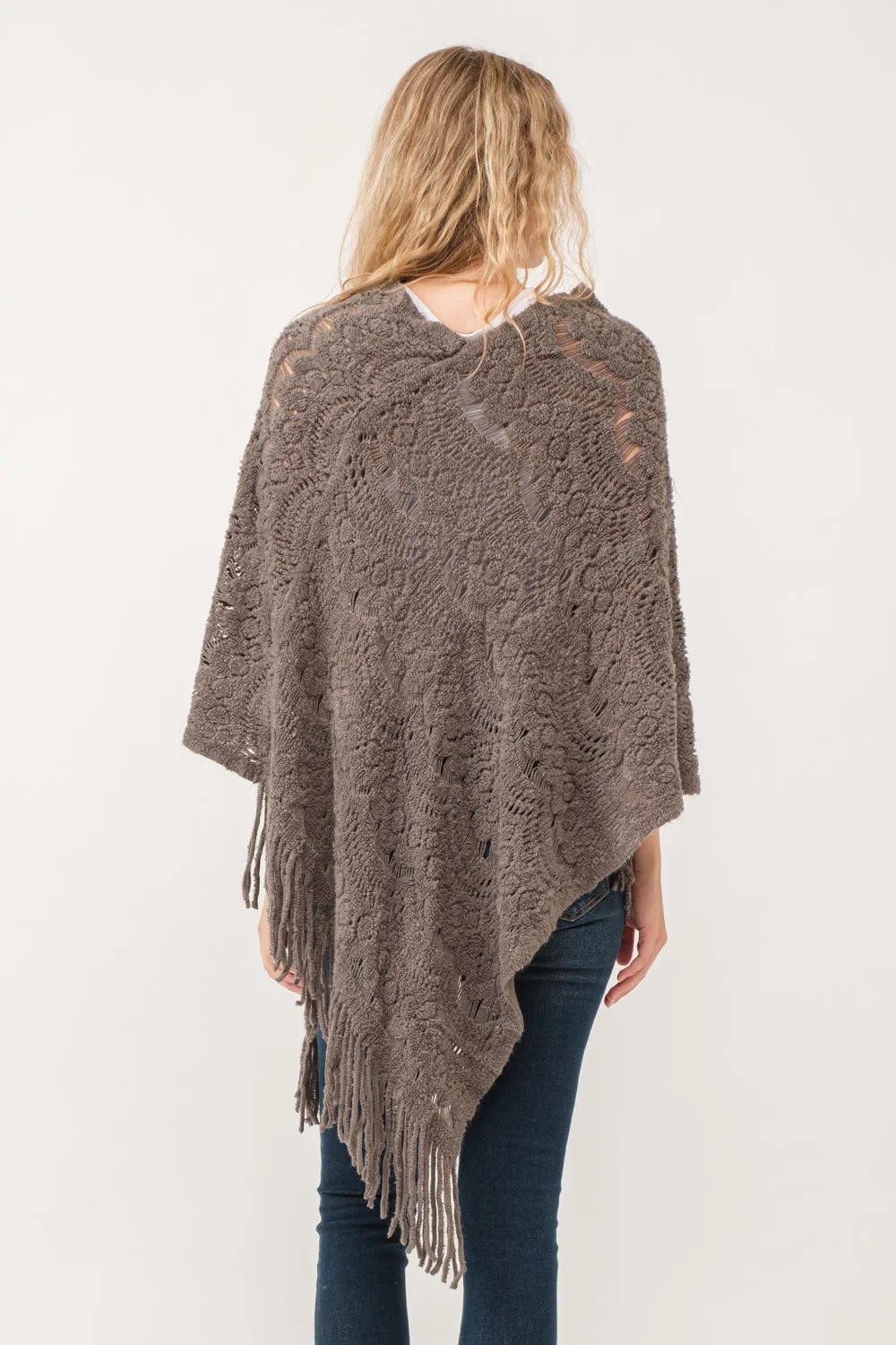 RAJ DREW CUT KNIT PONCHO CAPE TAUPE GRAY