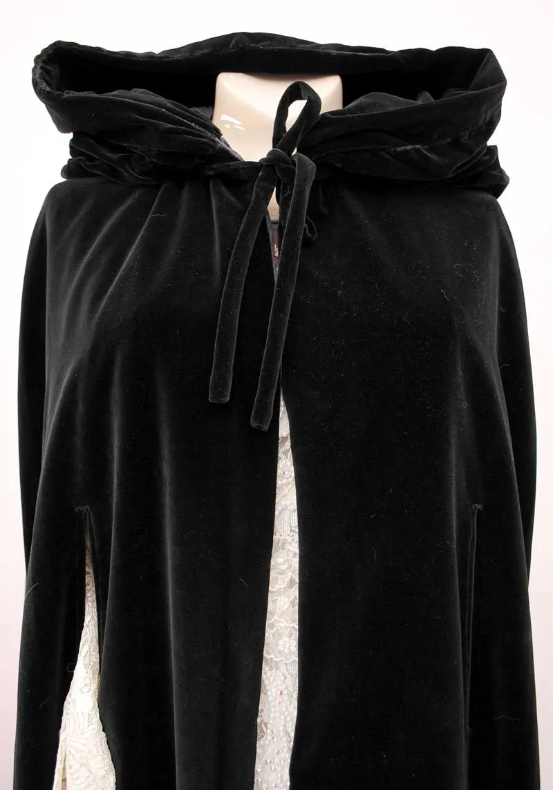 RARE 1960s Vintage Pierre Celeyre Black Velvet Hooded Cloak Cape • Designer Opera Cape • Dracula