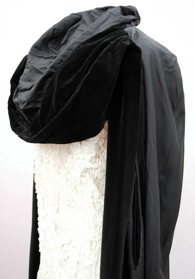 RARE 1960s Vintage Pierre Celeyre Black Velvet Hooded Cloak Cape • Designer Opera Cape • Dracula