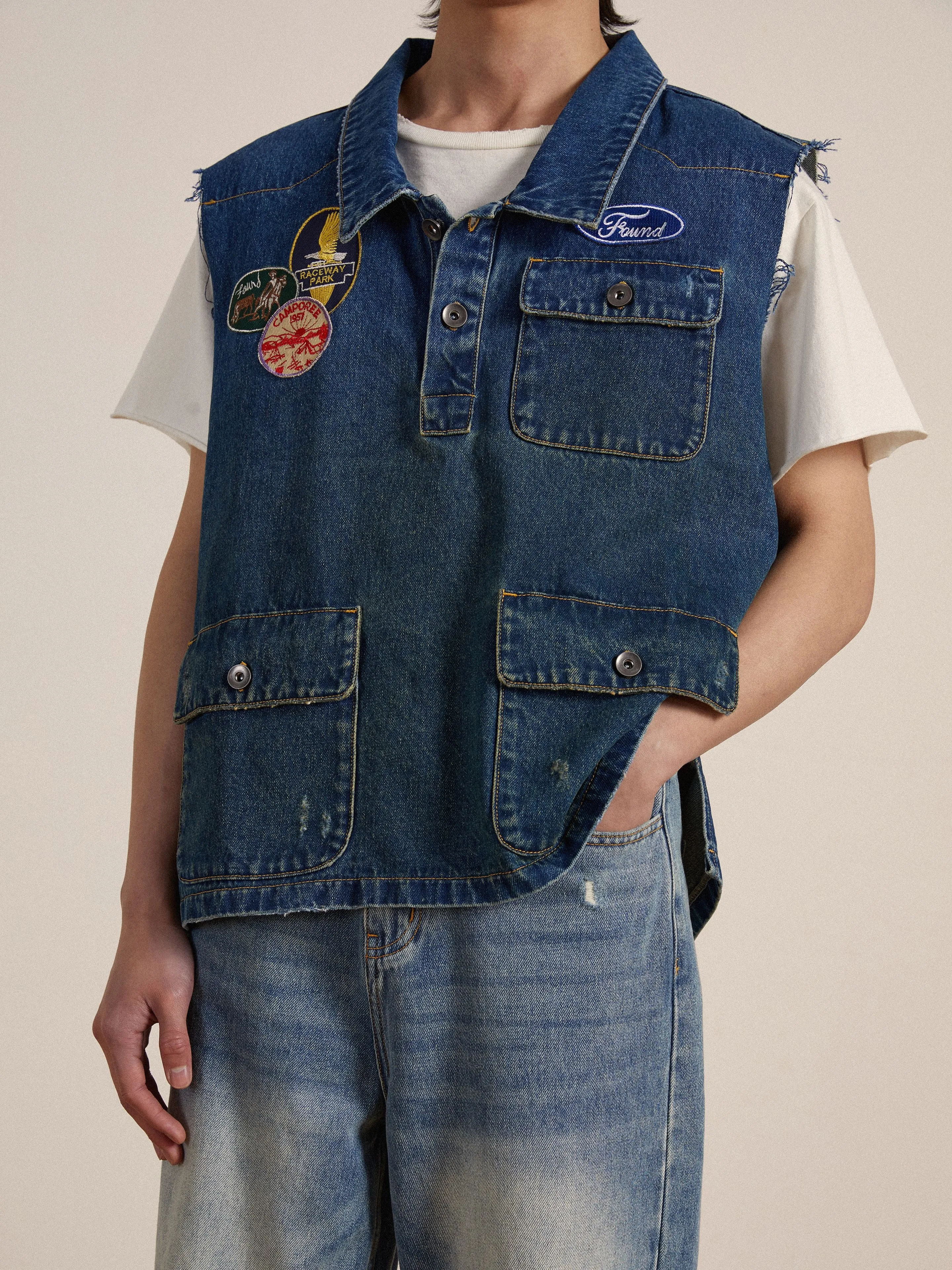 Raw Cut Patch Mechanic Denim Vest