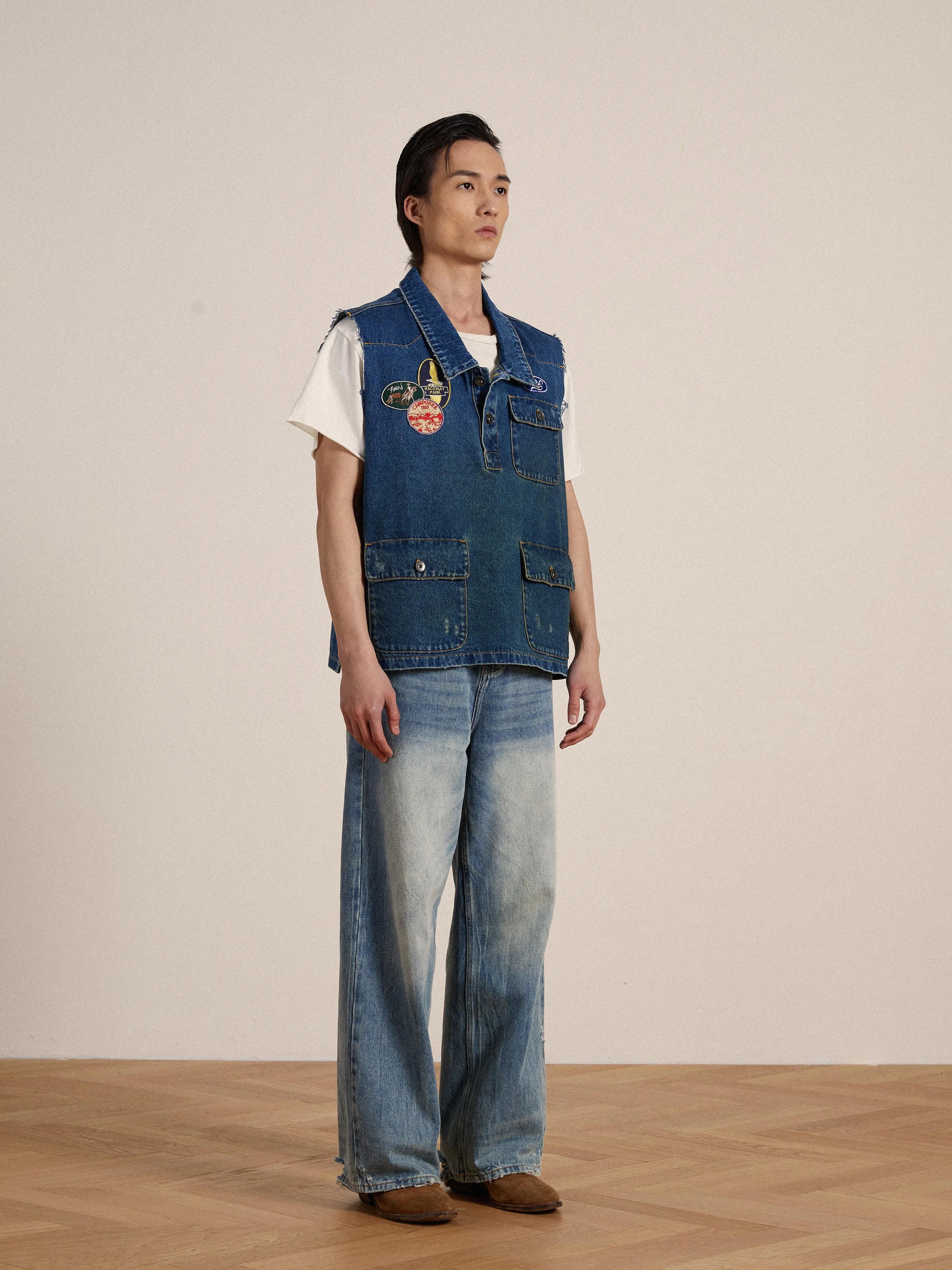 Raw Cut Patch Mechanic Denim Vest