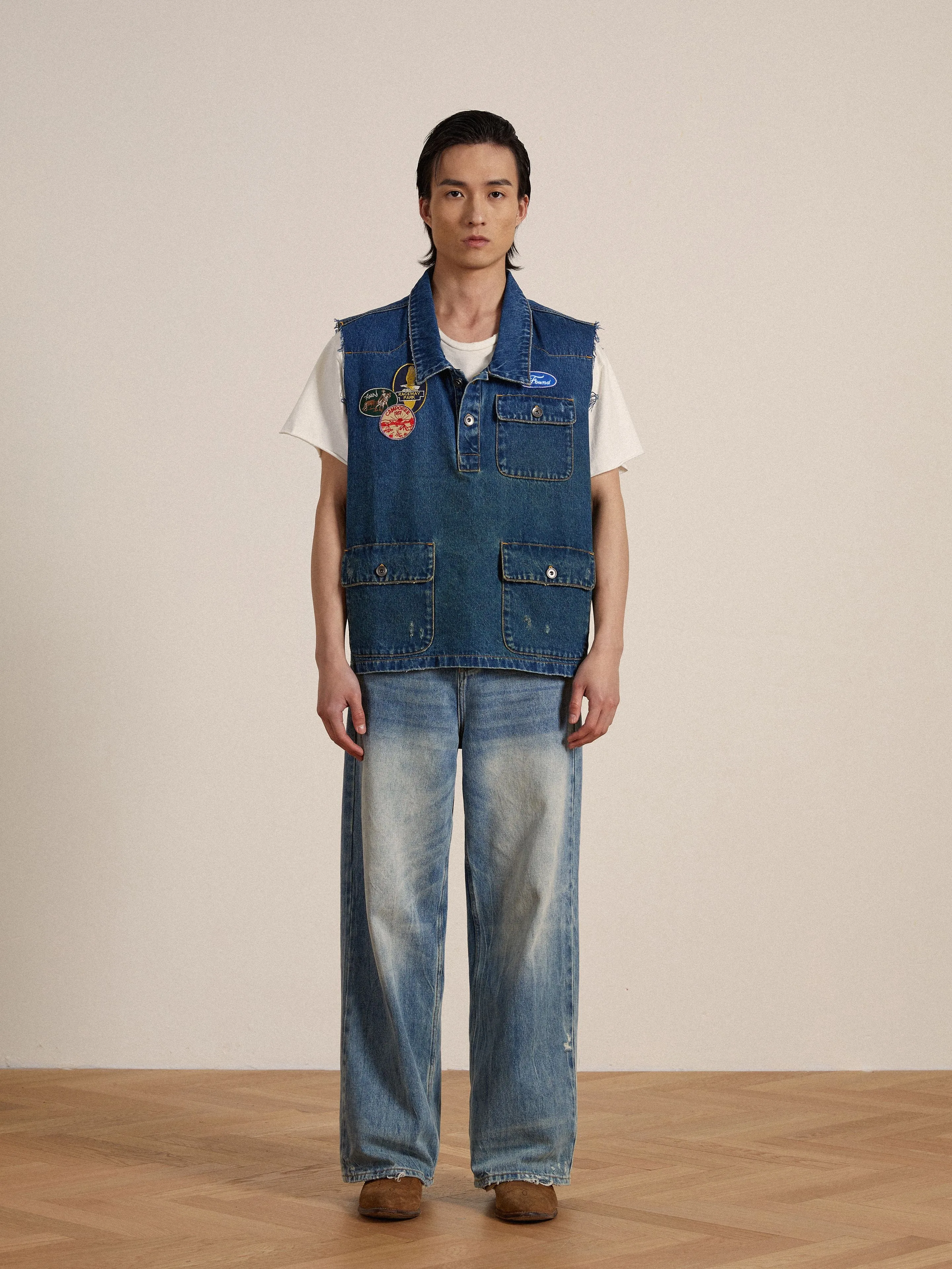 Raw Cut Patch Mechanic Denim Vest