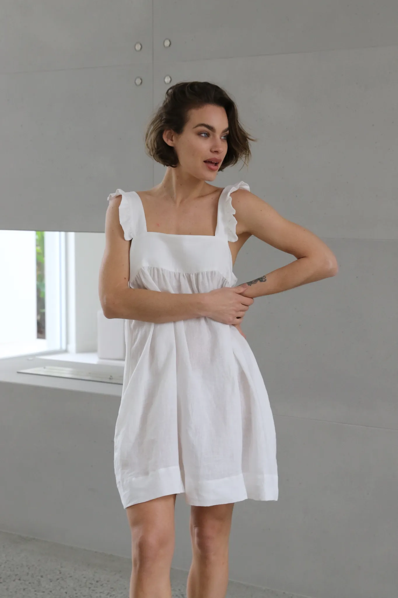 Rebecca Frill Linen Slip - White