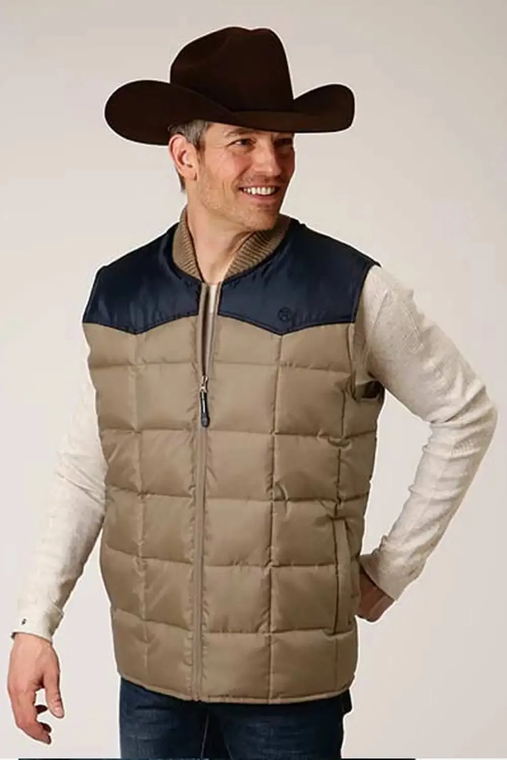 Roper 1473 Quilted Vest (Khaki/Navy) - Men's Vest