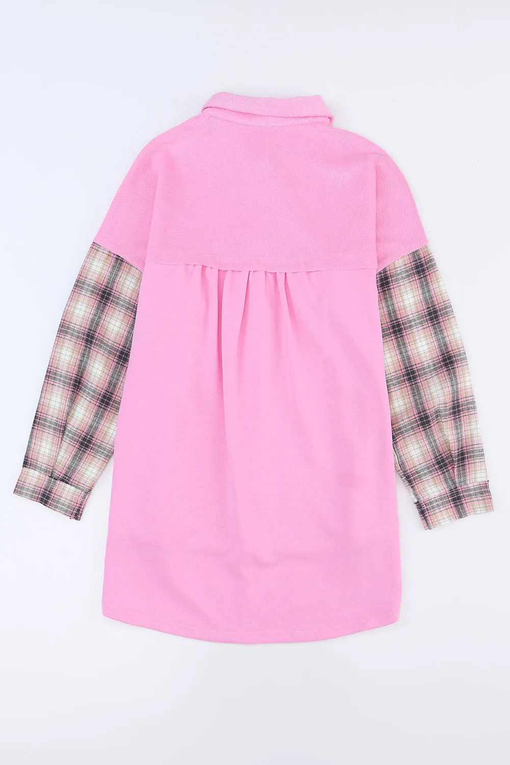 Rose Plaid Patchwork Chest Pockets Oversized Shirt Shacket