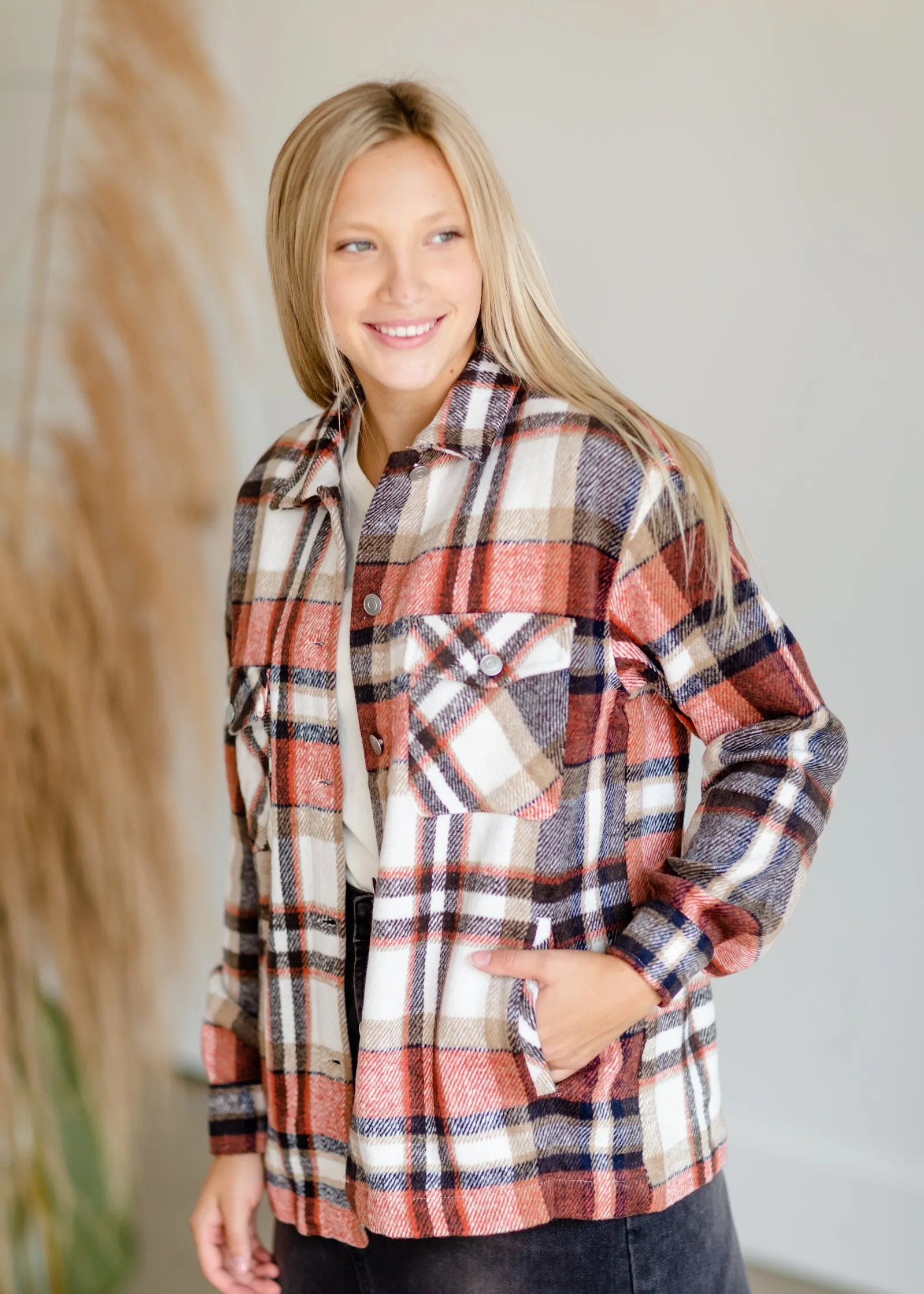 Rust Plaid Button Up Shacket