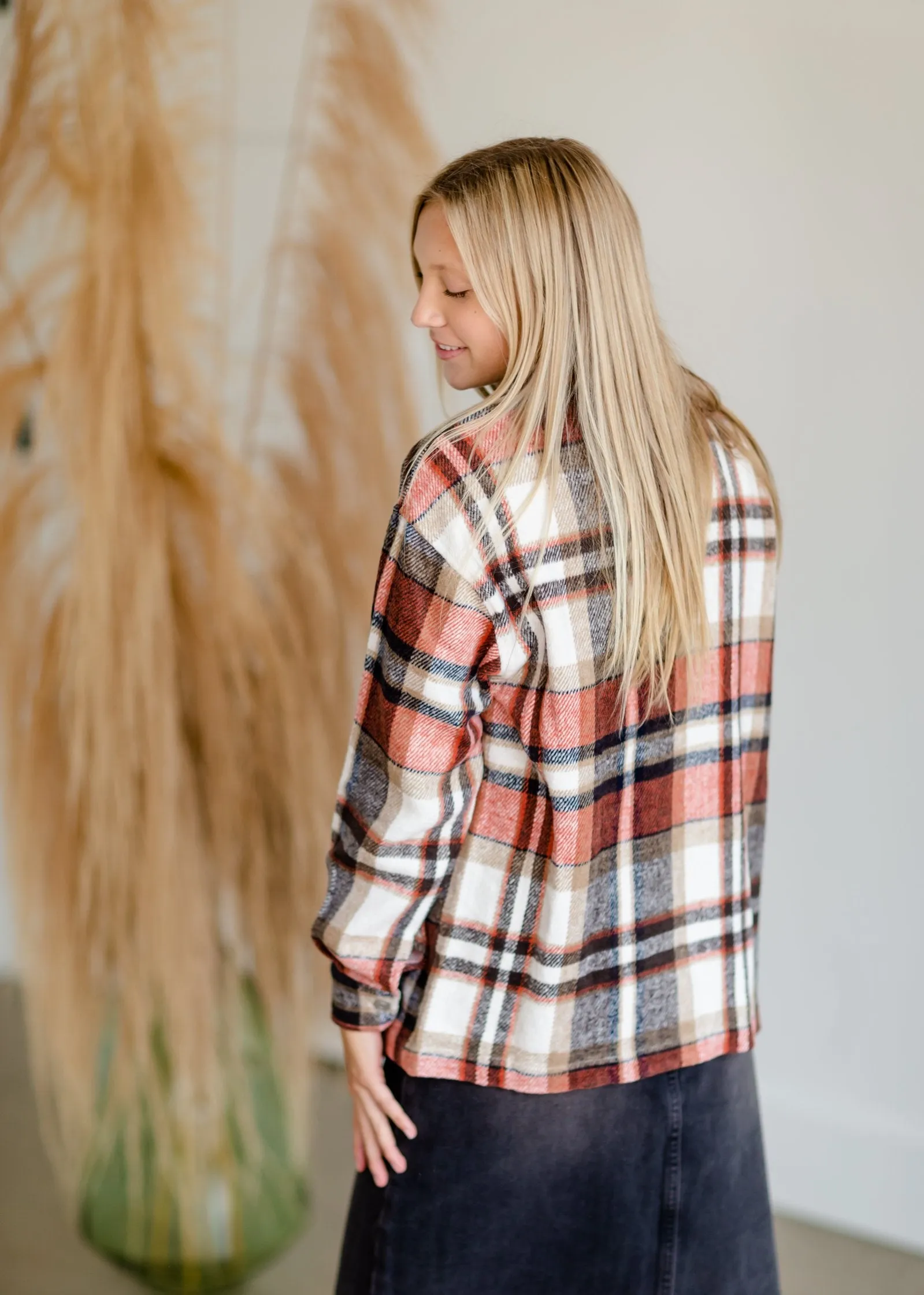 Rust Plaid Button Up Shacket