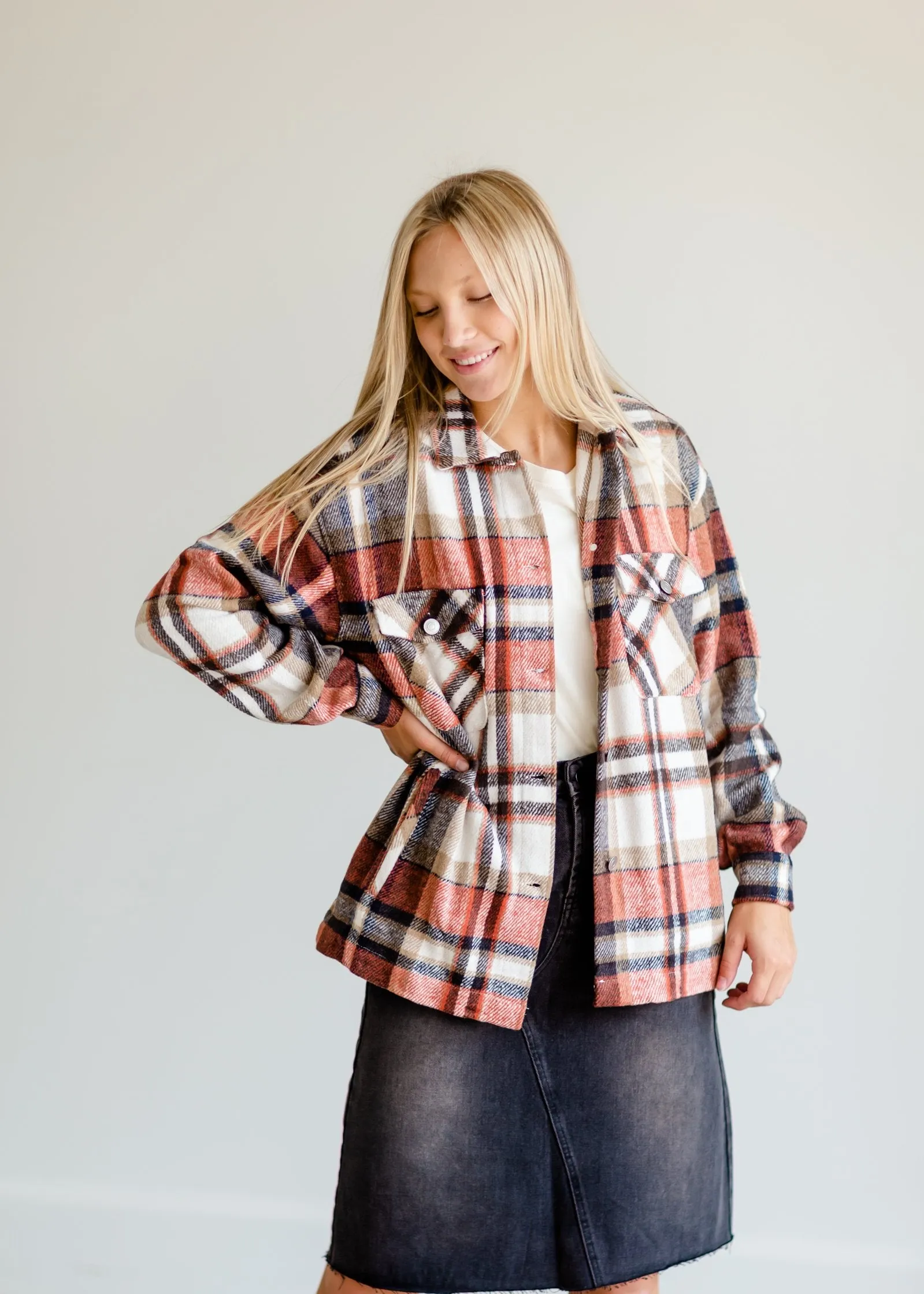 Rust Plaid Button Up Shacket