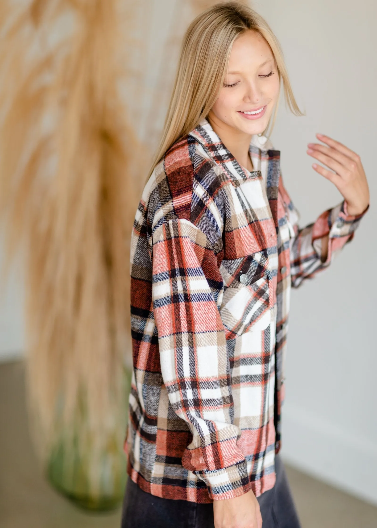 Rust Plaid Button Up Shacket