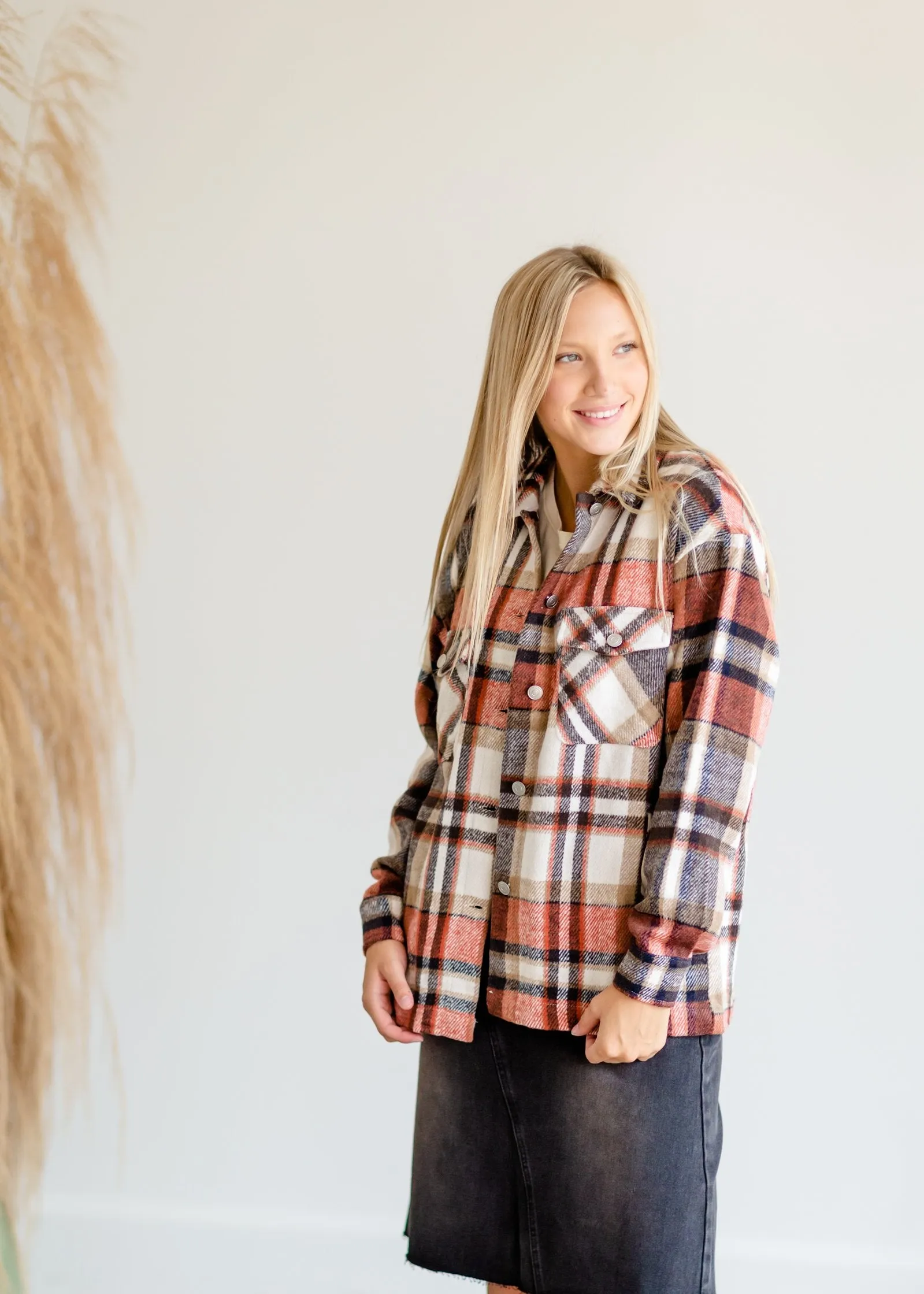 Rust Plaid Button Up Shacket