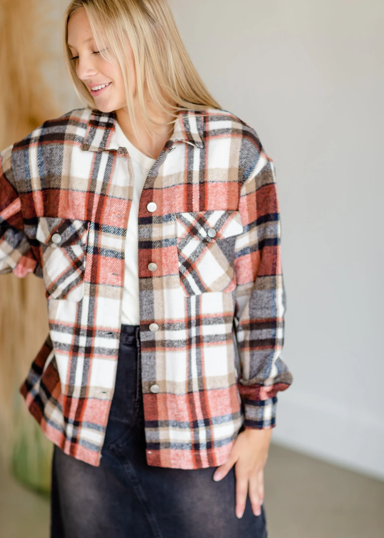 Rust Plaid Button Up Shacket