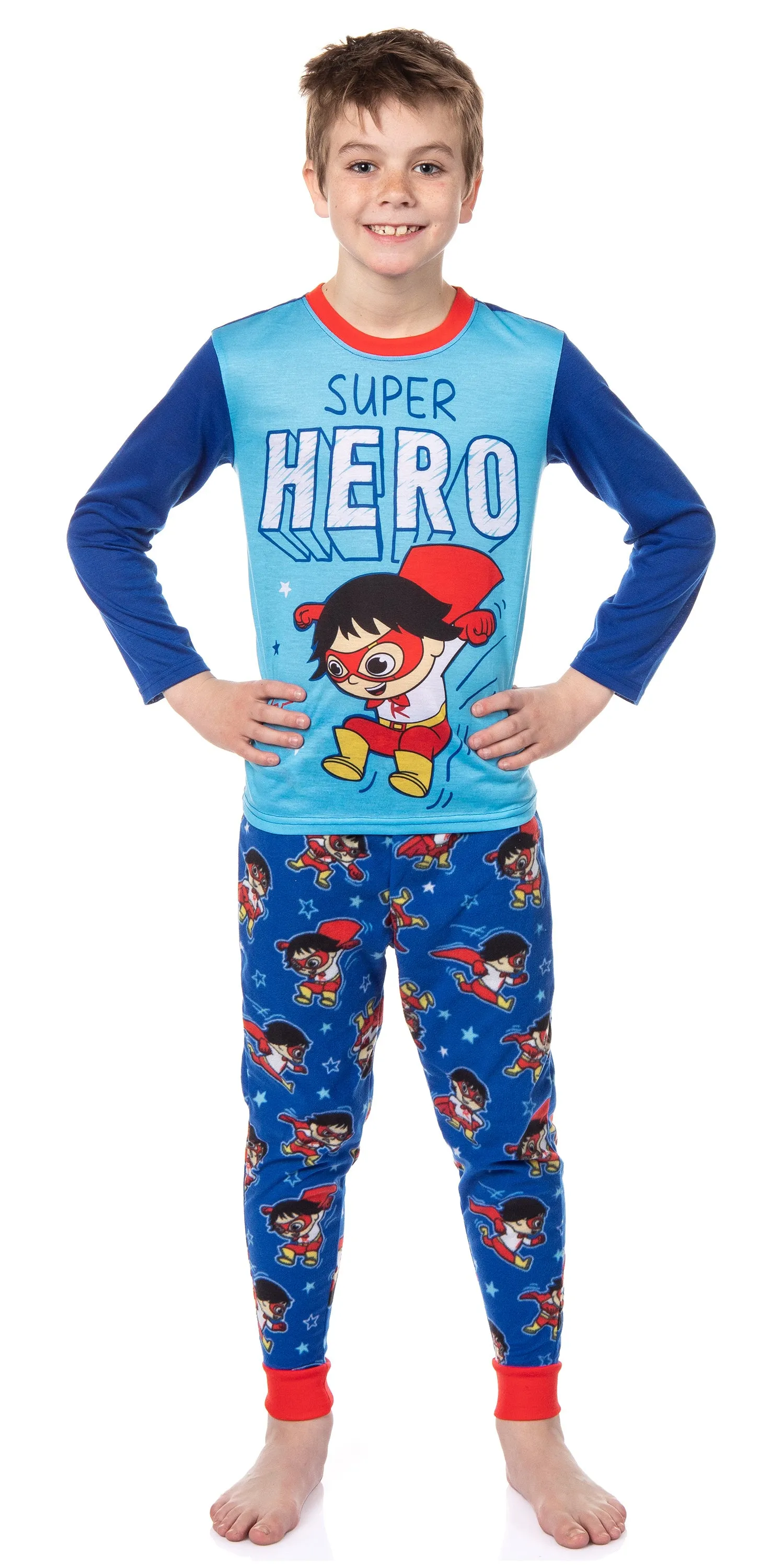 Ryan's World Boys' Super Hero Long Sleeve Shirt Plush Pants Pajama Set