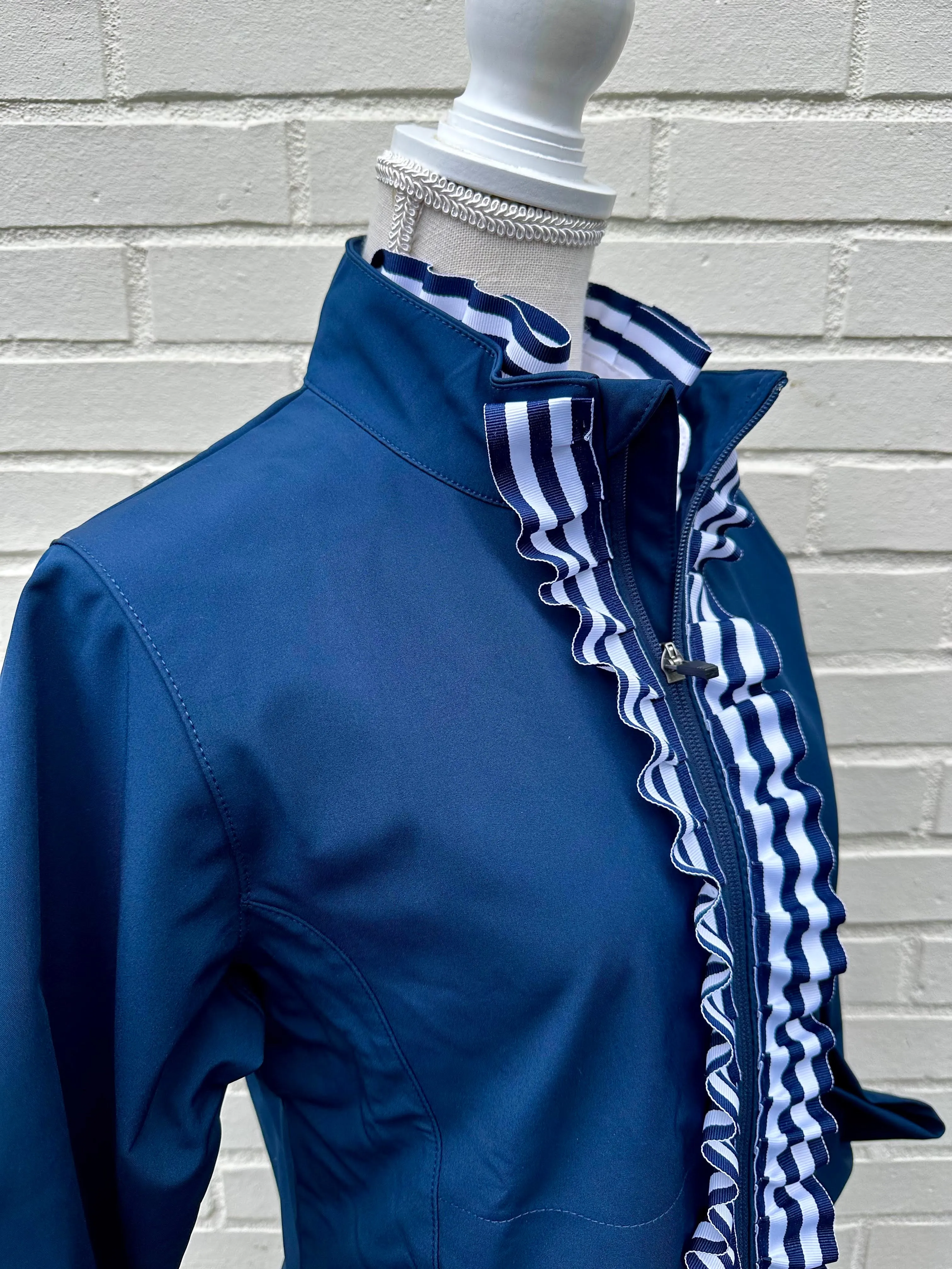 Sailor Soft Shell Jacket - Navy w Navy& White Stripe Ruffle Ribbon (SLR11)