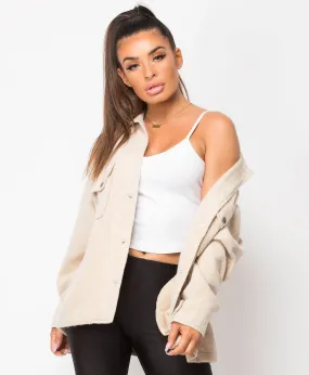 Sand Fleece Oversized Plain Shirt Shacket