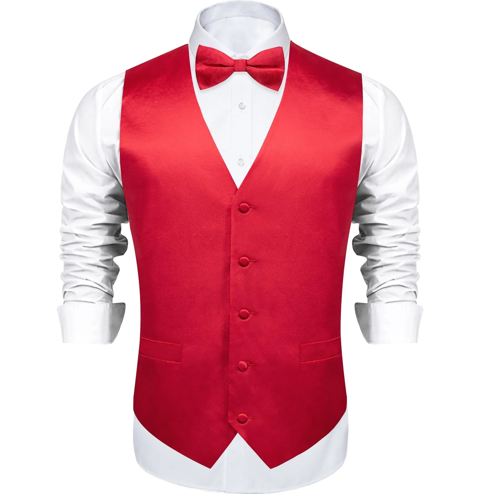 Satin Classic Red Solid Men's Vest Bow Tie Set