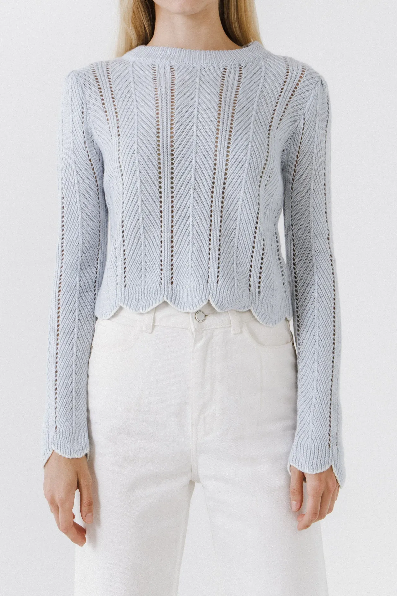 Scallop Contrast Trimmed Knit Sweater