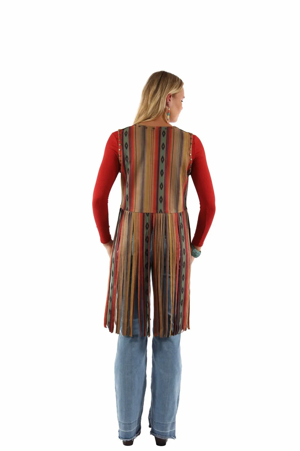 Scully Womens Southwest Fringe Serape Polyester Vest