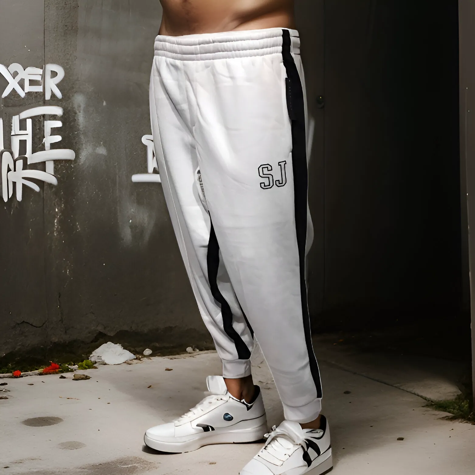 ^SEAN JOHN^ (WHITE) POLYESTER JOGGER SWEATPANTS (XB SIZED)