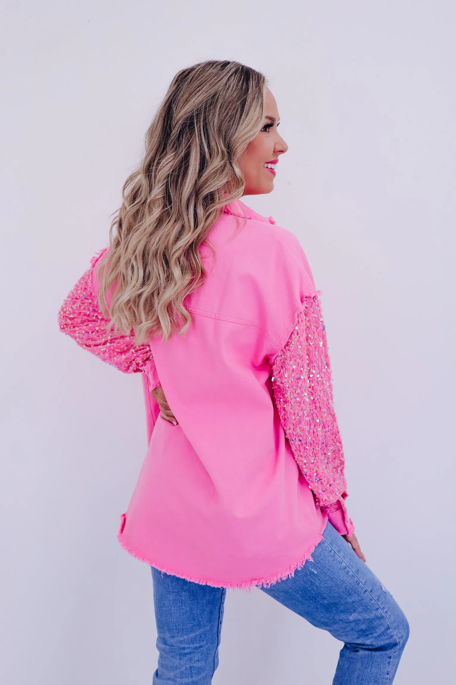 Selene Shimmering Shacket - Bubblegum