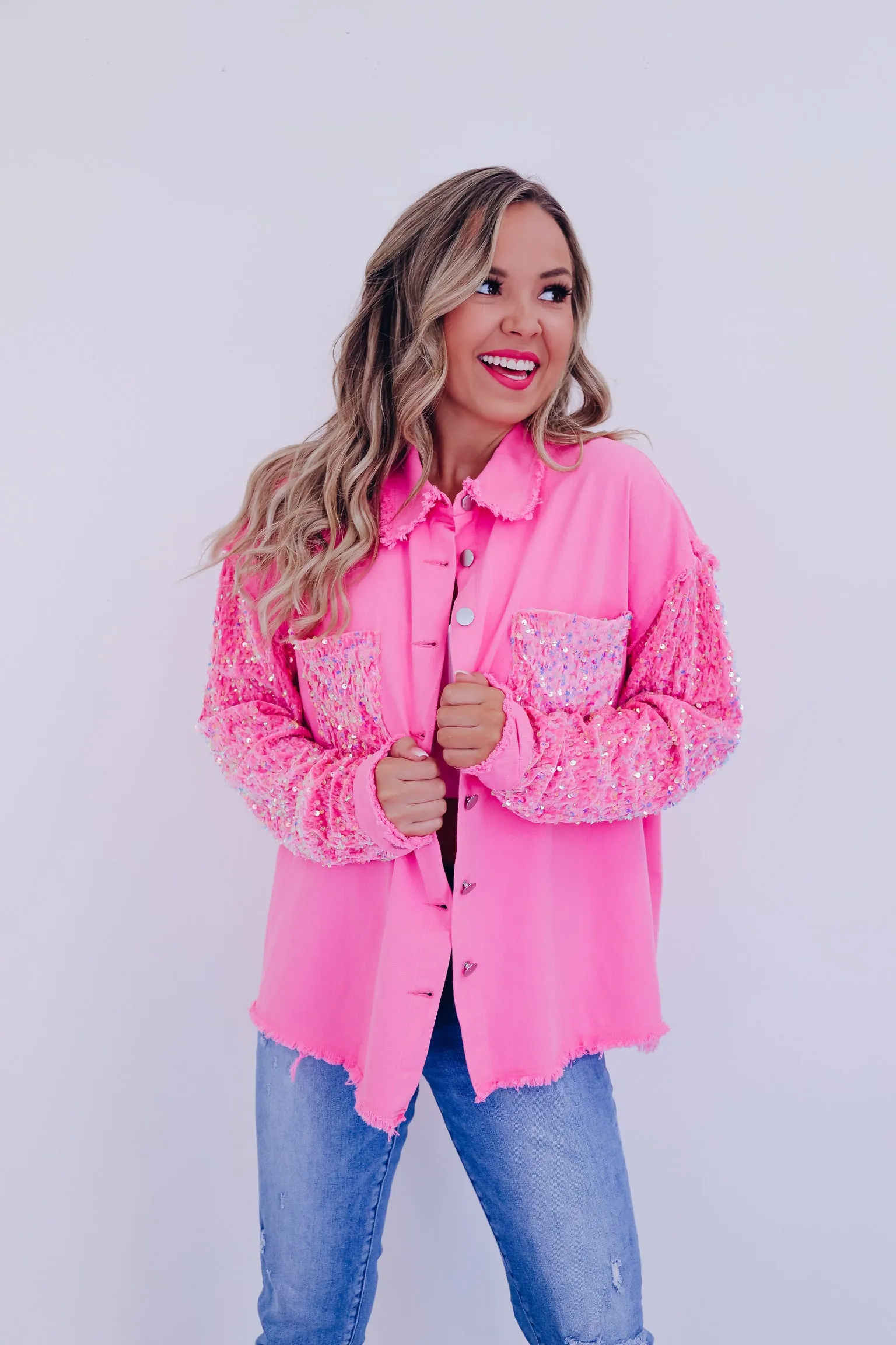 Selene Shimmering Shacket - Bubblegum