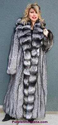 Sensational Solid Silver Fox Canadian Fur Coat 94" Sweep M/L