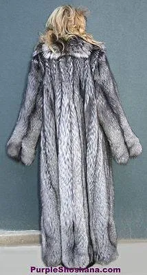 Sensational Solid Silver Fox Canadian Fur Coat 94" Sweep M/L