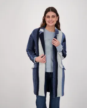 Shades Of Blue Striped Longline Coat