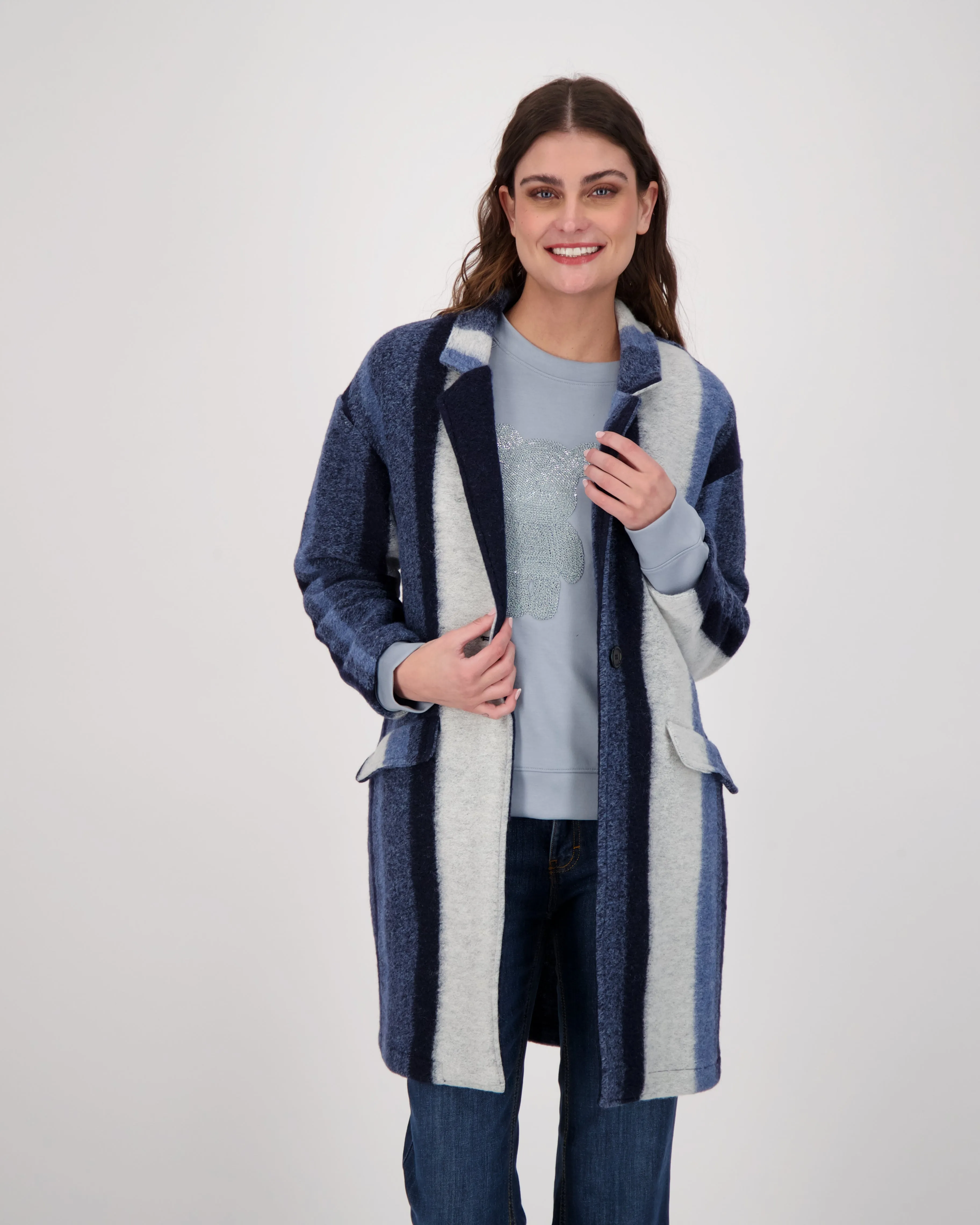 Shades Of Blue Striped Longline Coat