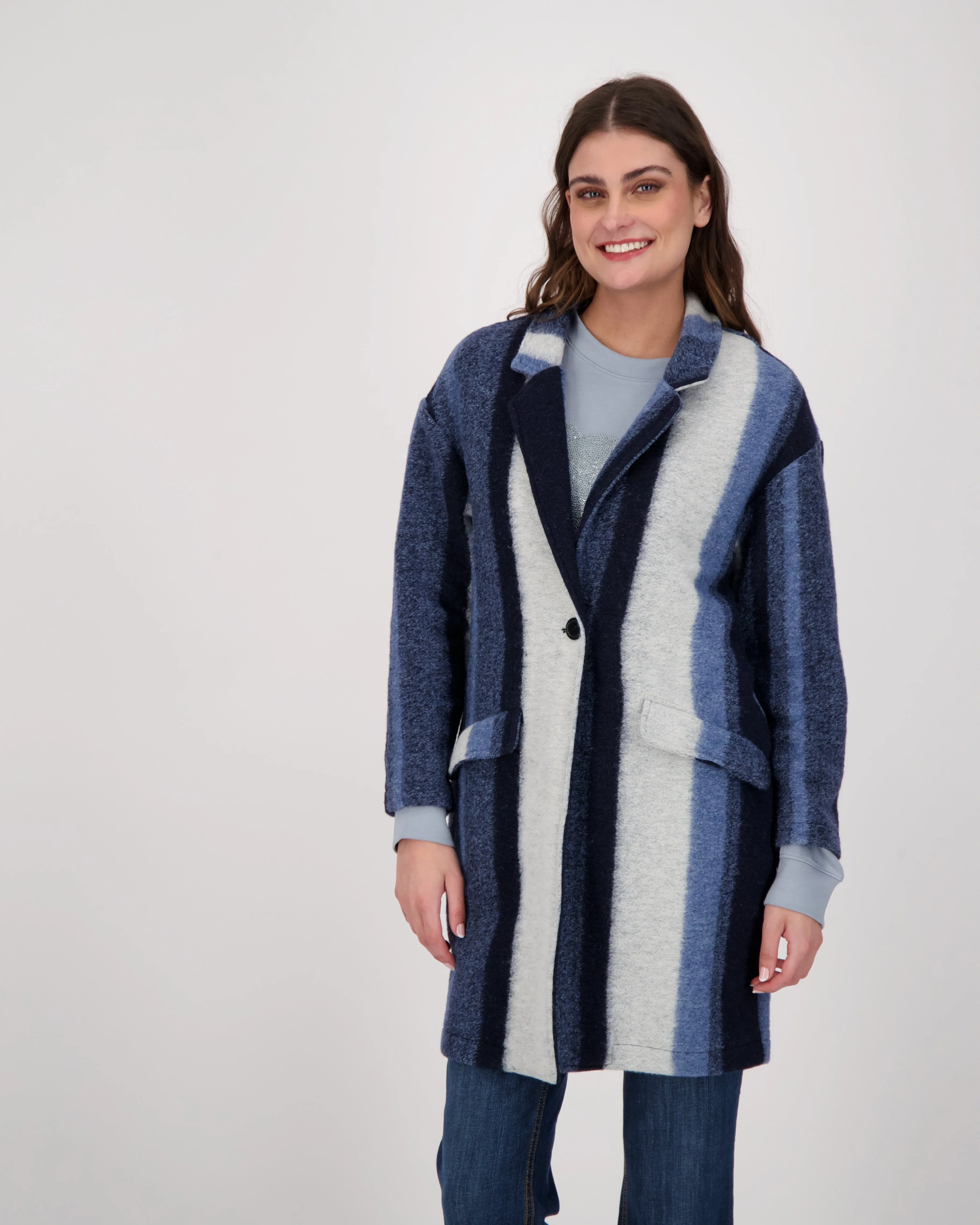 Shades Of Blue Striped Longline Coat