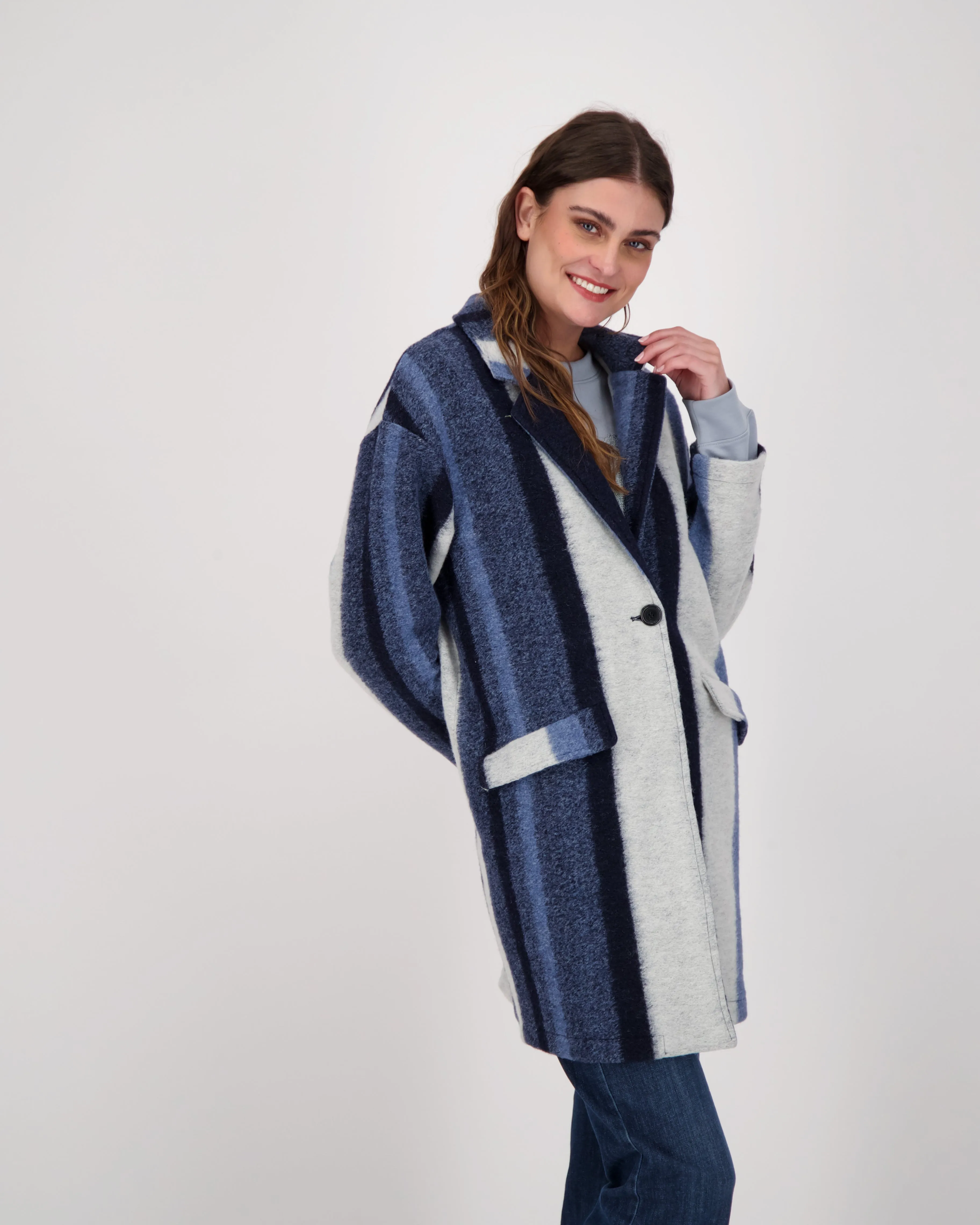 Shades Of Blue Striped Longline Coat