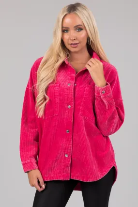 She Sky Hot Pink Snap Button Corduroy Shacket