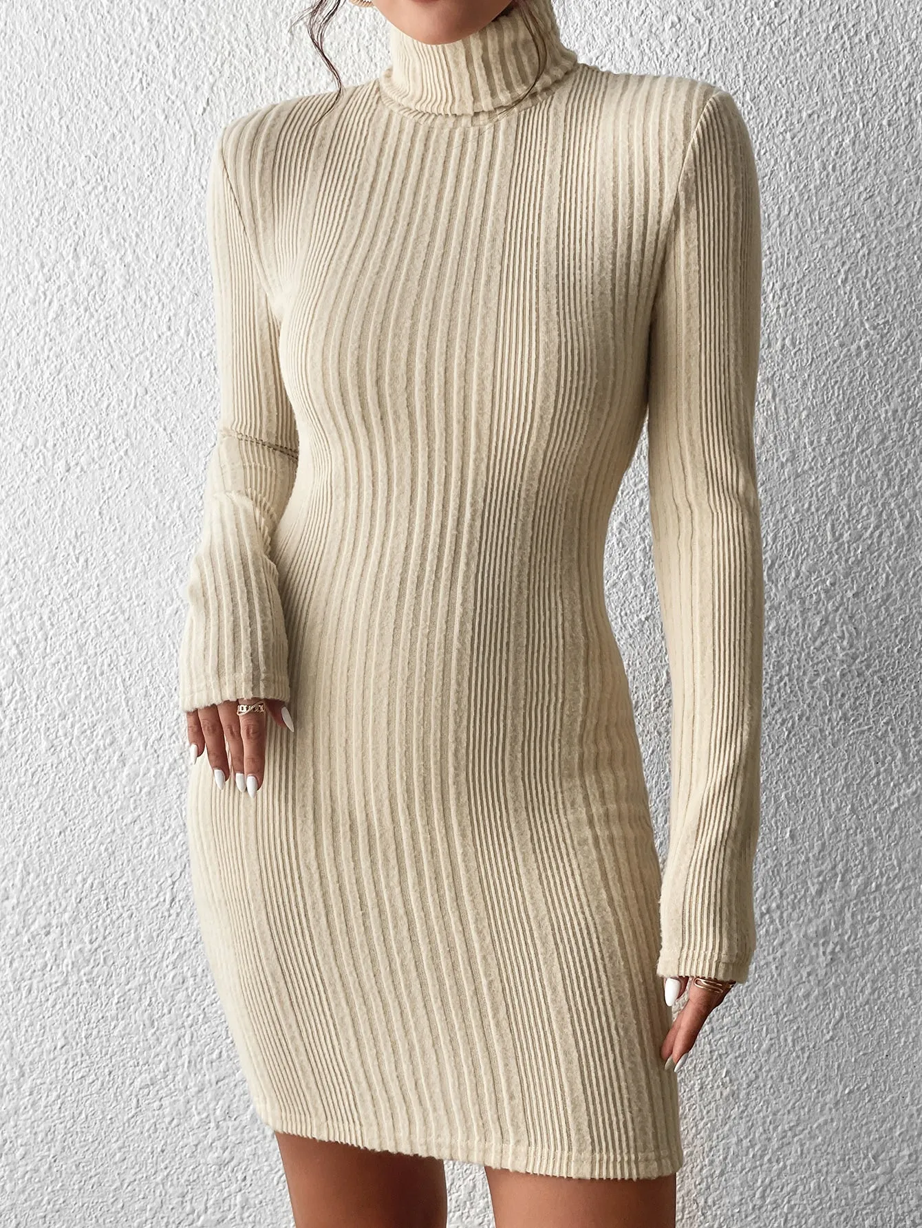 SHEIN Essnce Turtleneck Ribbed Knit Bodycon Dress