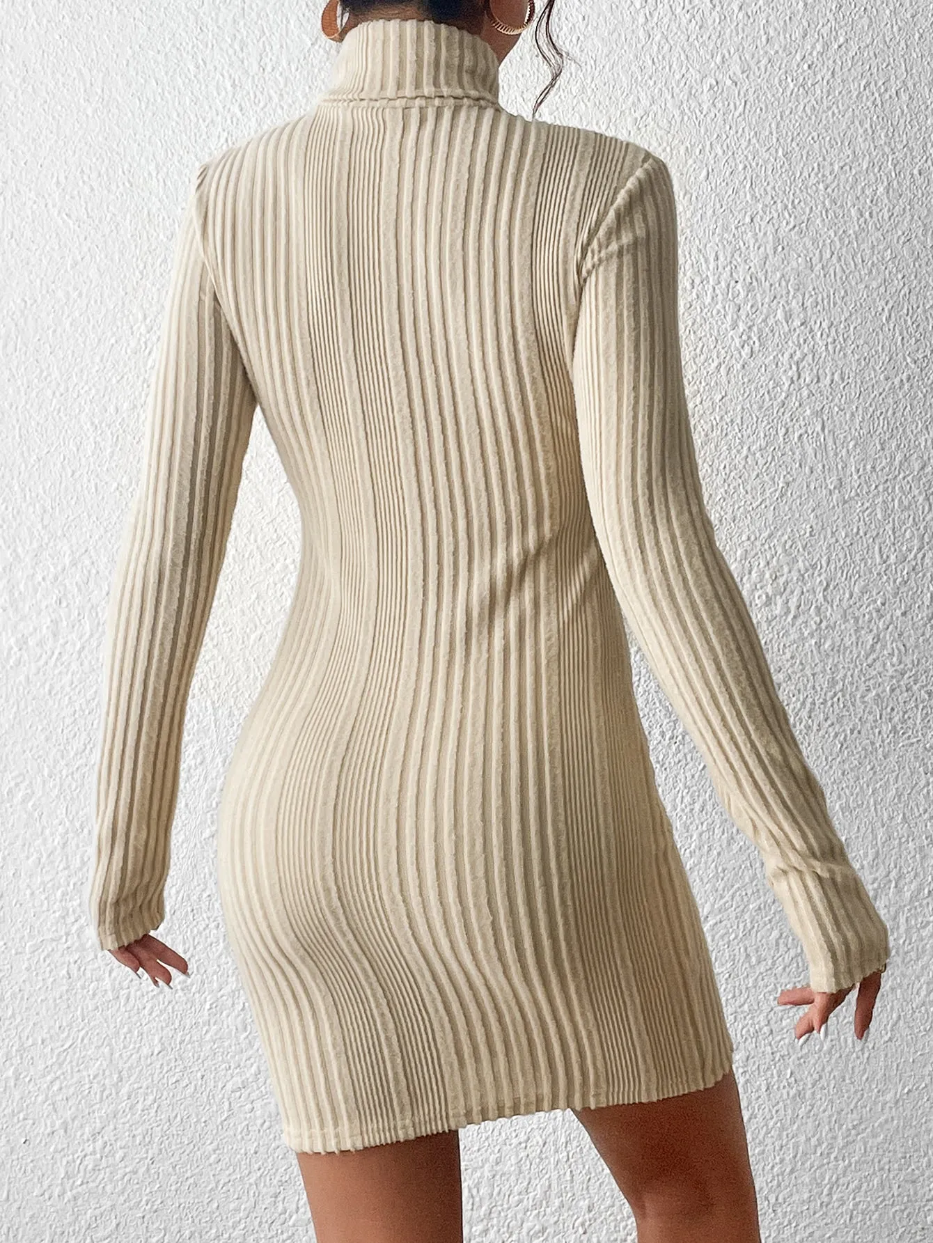 SHEIN Essnce Turtleneck Ribbed Knit Bodycon Dress