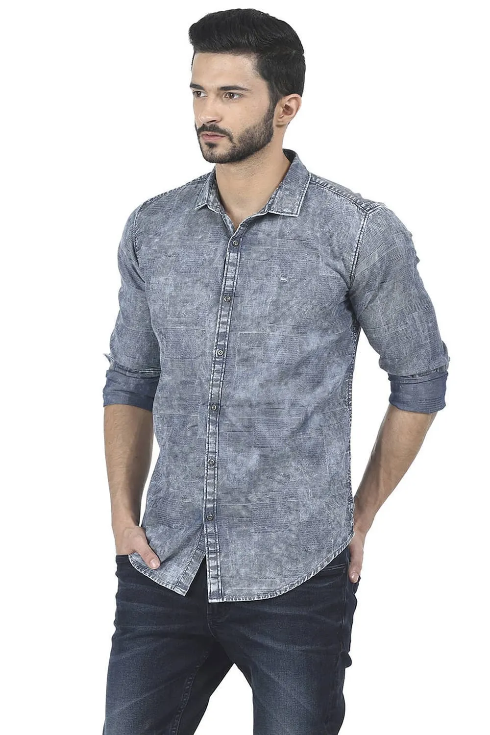 Slim Fit Jacquard Indigo Shirt