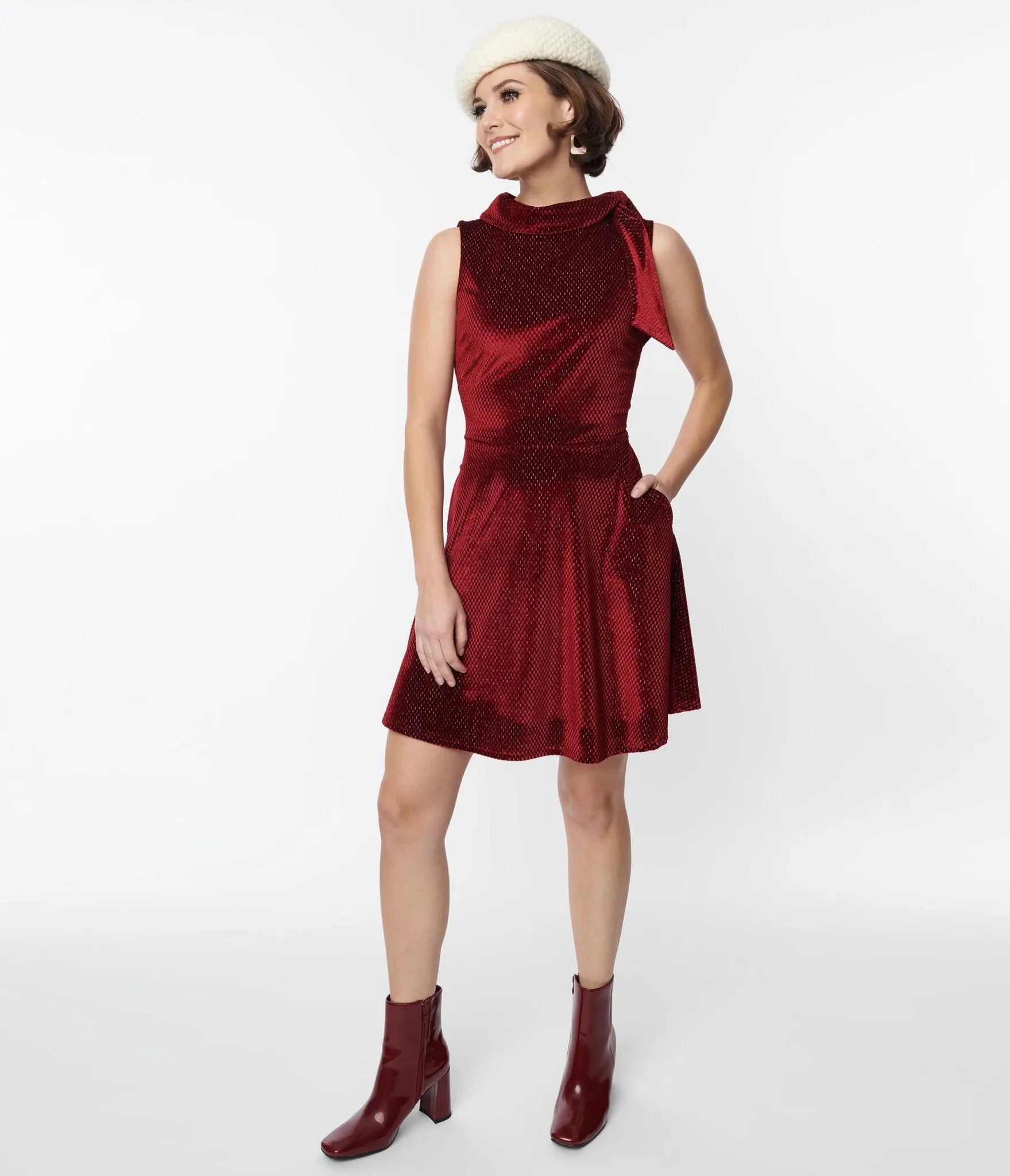 Smak Parlour Ruby Red Mock Neck Fit & Flare Dress