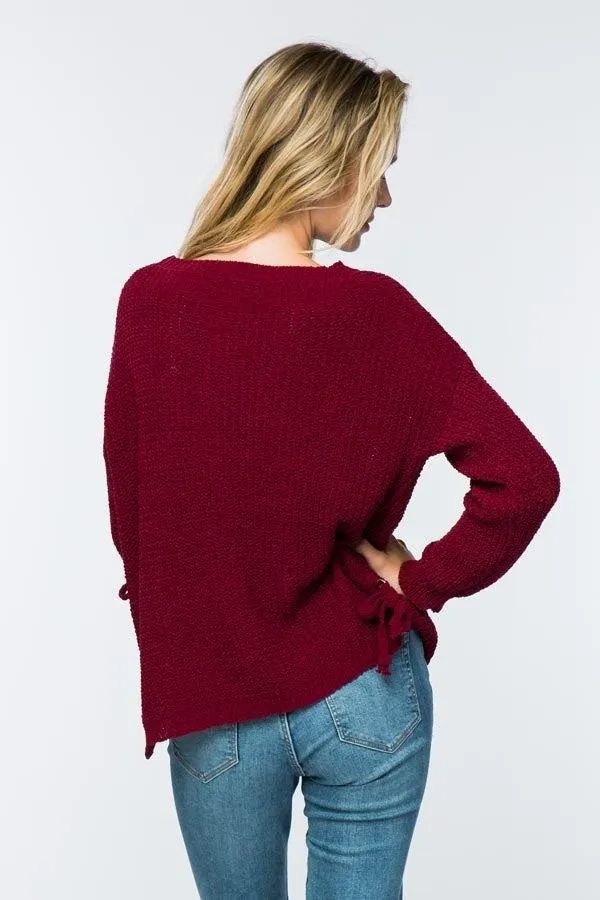 Soft Red Side Lace Detail Sweater