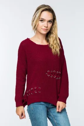 Soft Red Side Lace Detail Sweater