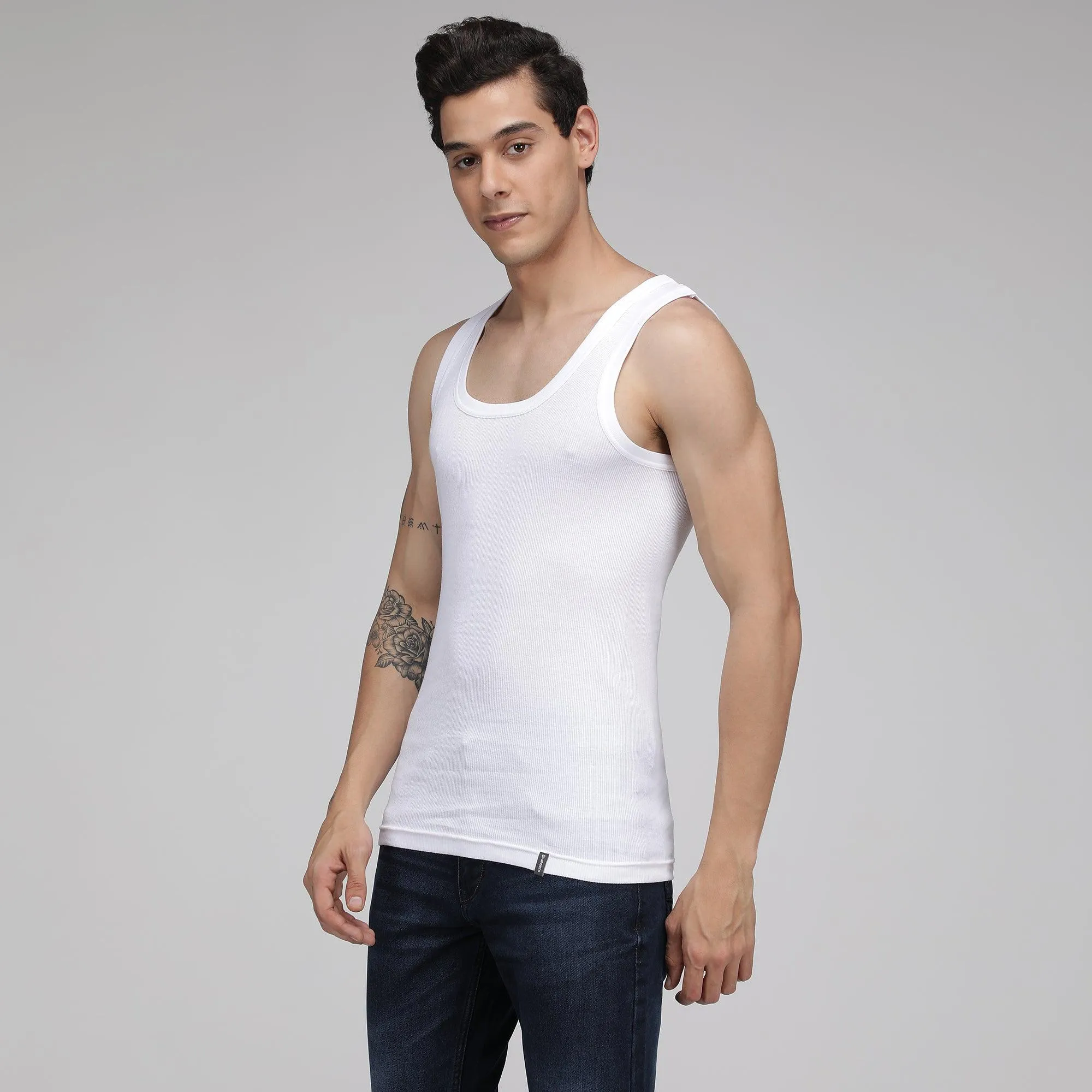 Sporto Men's Cotton White Vest - Ribbed Fabric (Pack Of 3)