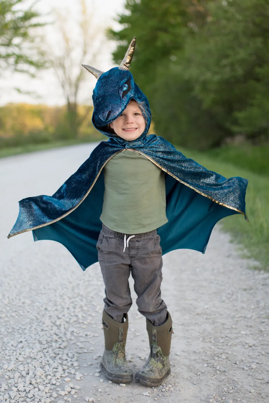 Starry Night Dragon Cape Teal/Gold