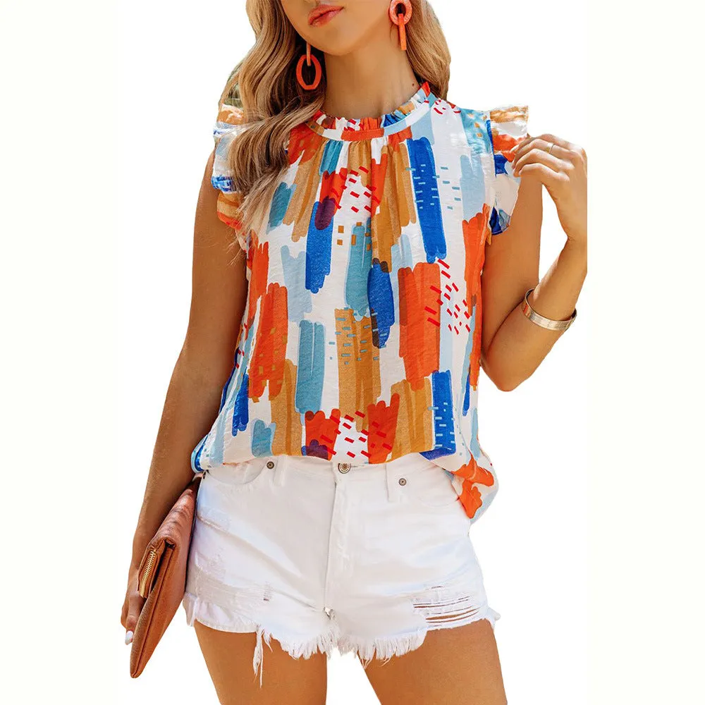 Summer New Loose Sleeveless Tops Color Printed Vest Tops