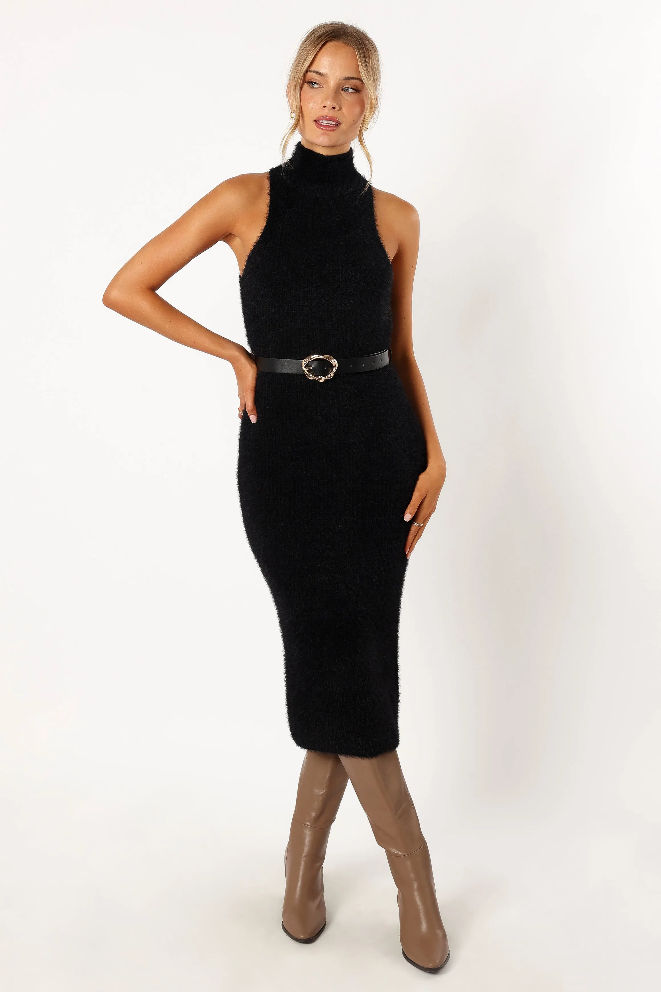 Sunni Turtleneck Midi Dress - Black