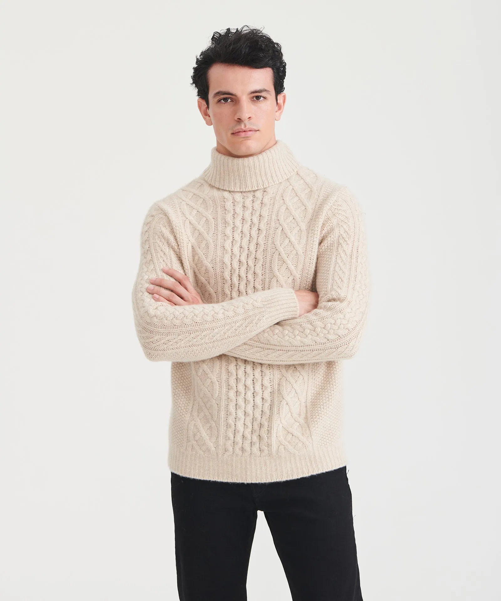 Super Luxe Cashmere Fisherman Cable Turtleneck