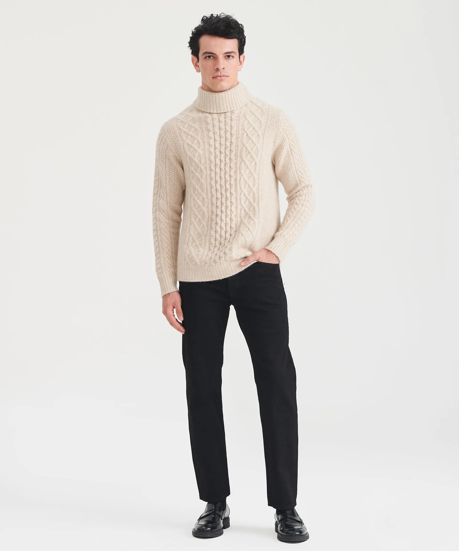 Super Luxe Cashmere Fisherman Cable Turtleneck